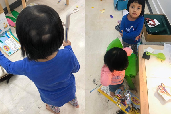Nhìn những mảng tóc nham nhở mà ai cũng bật cười.