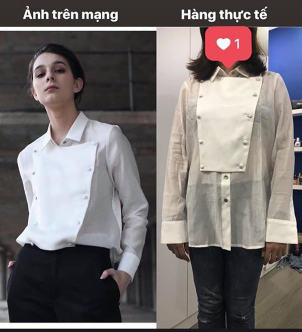 Chiếc áo cô nàng đặt hàng và chiếc áo nhận được.