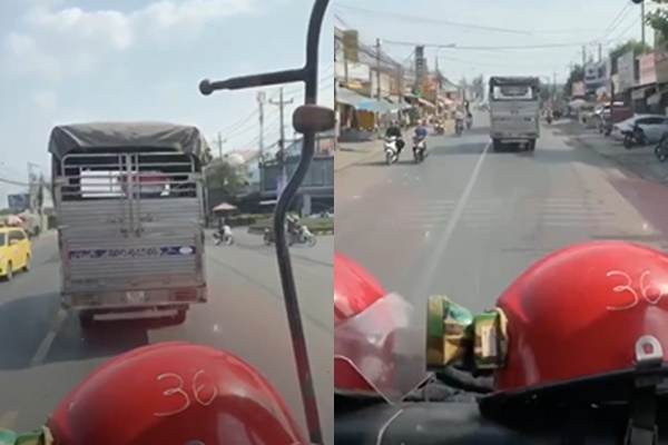 Chiếc xe tải ngáng đường xe cứu hỏa.