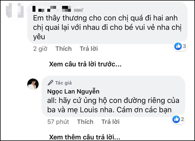 Trước đó cô từng thẳng thắn trả lời khán giả khi được khuyên nên tái hợp Thanh Bình vì con.