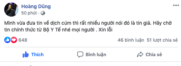Ngay sau khi nhận được phản ứng trái chiều từ cư dân mạng, NSND Hoàng Dũng đã chính thức đưa ra lời xin lỗi về việc đưa tin chưa được kiểm chứng về dịch cúm Corona