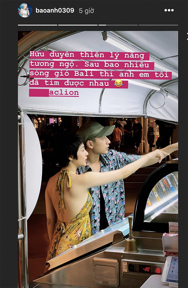 Vài ngày nay, Bảo Anh có chuyến du lịch Bali. Trên trang cá nhân, nữ ca sĩ thường xuyên đăng tải hình ảnh để cập nhật tới khán giả. Tuy nhiên cùng thời điểm với Bảo Anh, Isaac cũng có mặt ở Bali và liên tục chia sẻ những khoảnh khắc ghi lại tại đây. Điều này đã làm đông đảo khán giả đặt nghi vấn cả hai đang đi cùng nhau. Trên một số diễn đàn, không ít người cho rằng Bảo Anh và Isaac đang hẹn hò. Trước những đồn đoán từ công chúng, Bảo Anh và Isaac đều không có bất cứ phản hồi nào. Vậy nhưng mới đây, giọng ca 