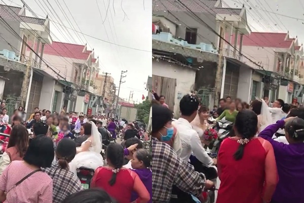 Hai cô dâu trao hoa cưới khi vô tình gặp nhau.