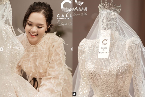 Quỳnh Anh khoe ảnh chiếc váy cưới lung linh.