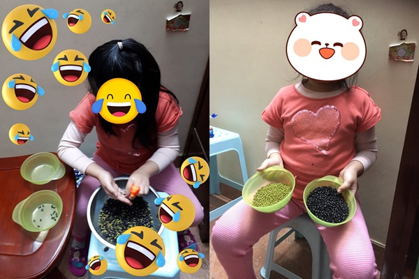 Bé gái kiên trì thực hiện nhiệm vụ mà mẹ giao.