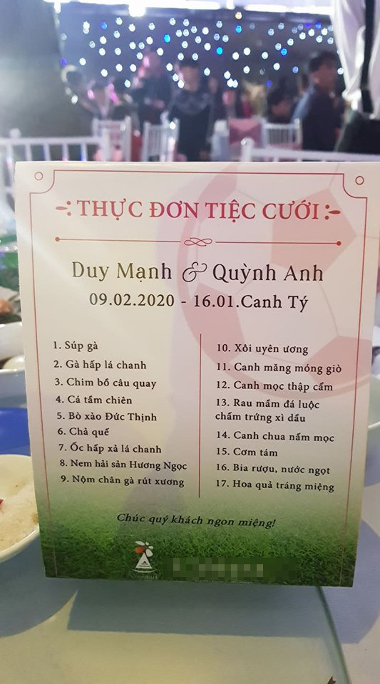 Thực đơn tiệc cưới 17 món nhà Duy Mạnh.