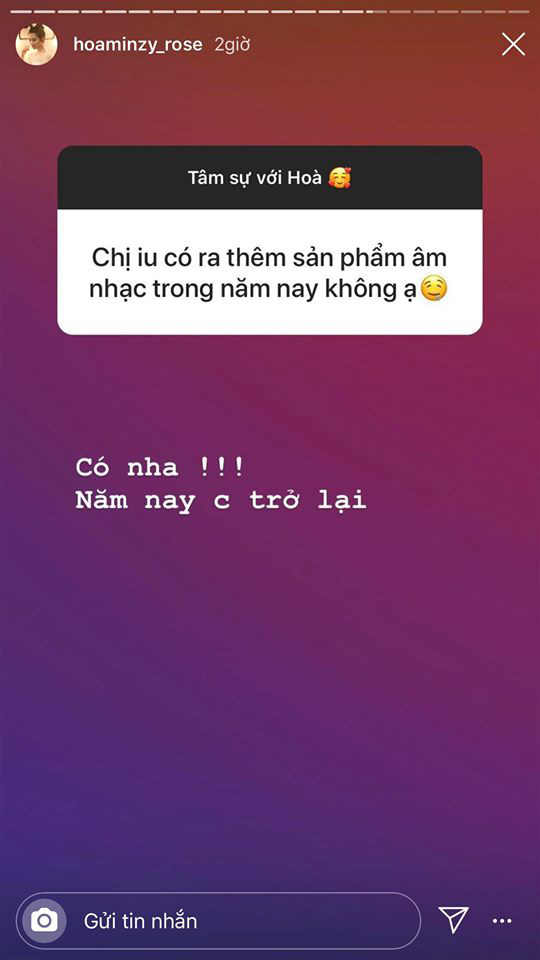 Hòa Minzy cho biết sẽ sớm trở lại nghệ thuật trong năm nay, lời hứa hẹn của Hòa Minzy khiến người hâm mộ vô cùng hào hứng.