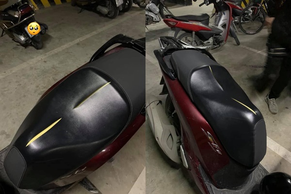Yên xe của cô gái bị rạch một đường ở chính giữa.