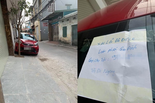 Chiếc xe và tờ giấy nhắn để lại.