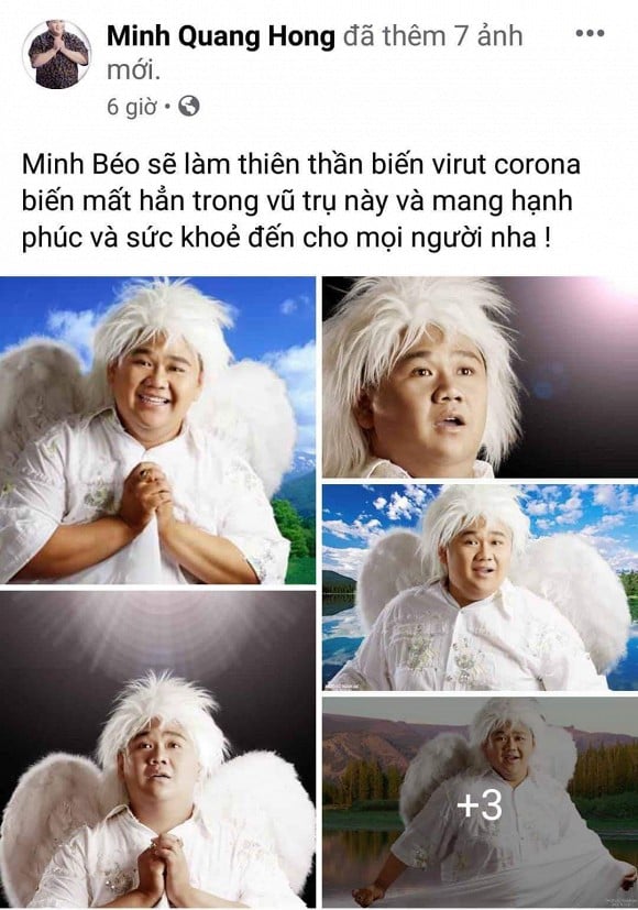 Mới đây, giữa tình hình dịch bệnh corona đang diễn biến căng thẳng, Minh Béo bất ngờ tái xuất và khiến mạng xã hội dậy sóng khi tung bộ ảnh làm thiên thần chống dịch corona. Trên trang cá nhân của nam nghệ sĩ đăng tải hình ảnh diện sơ mi trắng, đeo đôi cánh trắng muốt và đội tóc trắng liên tục tạo dáng dễ thương kèm dòng chú thích: 