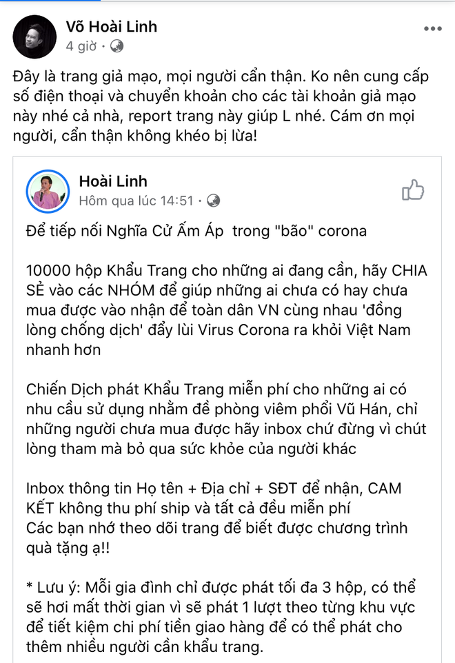 Mới đây, nam danh hài lên tiếng mong mọi người cảnh giác lừa đảo trước một tài khoản giả mạo: 