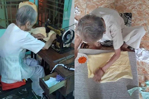 Mẹ Việt Nam anh hùng miệt mài may khẩu trang để hỗ trợ phòng dịch.
