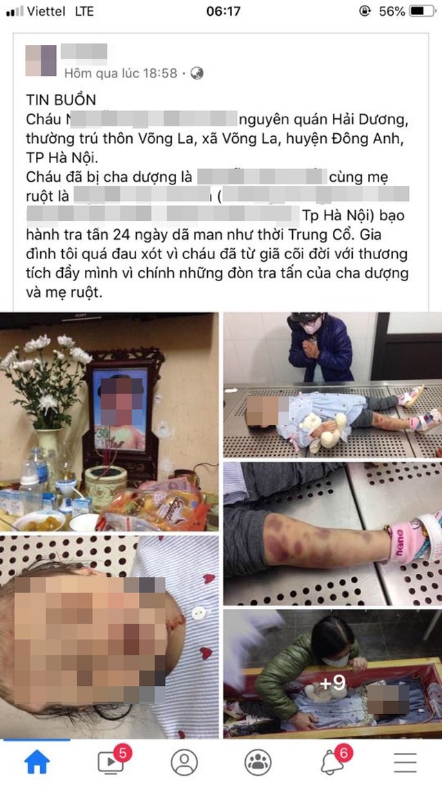 Thông tin cháu M. bị bạo hành dẫn đến tử vong được chia sẻ trên mạng xã hội.