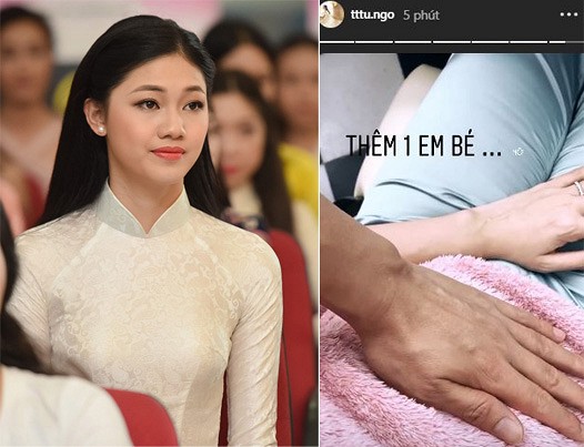 Mới đây, Thanh Tú bất ngờ chia sẻ một khoảnh khắc được ông xã xoa bụng, kèm chú thích: 