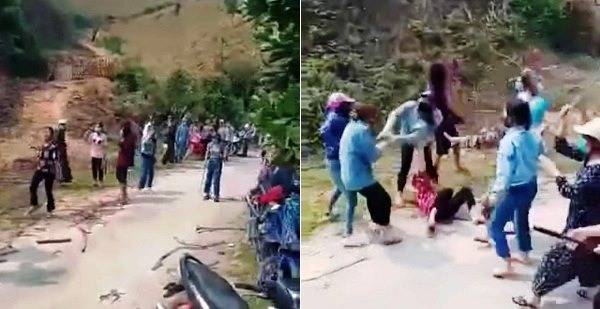 Hình ảnh 2 nhóm nữ sinh hỗn chiến giữa đường.