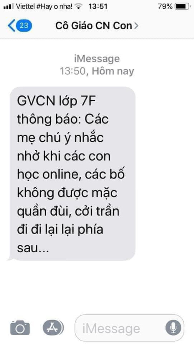 Tin nhắn của giáo viên chủ nhiệm gửi phụ huynh học sinh.