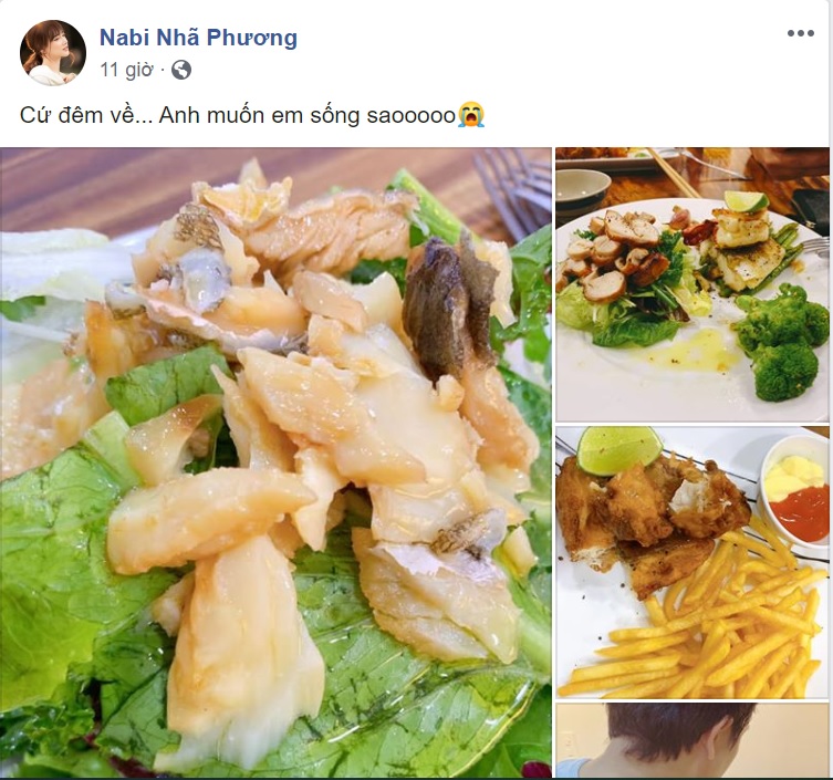 Mới đây, trên fanpage, Nhã Phương chia sẻ loạt ảnh vào bếp của ông xã Trường Giang. Nổi tiếng nấu ăn ngon, nam danh hài chiêu đãi bà xã những món ngon không thua kém nhà hàng như: salad cá tuyết, cá tuyết áp chảo với tôm thiên nhiên, salad ức gà nướng với teriyaki, cá và chip. Nhiều người xuýt xoa, khen ngợi tài nấu nướng của Trường Giang, đồng thời khẳng định Nhã Phương có phước khi lấy được chồng tâm lý, chiều vợ.