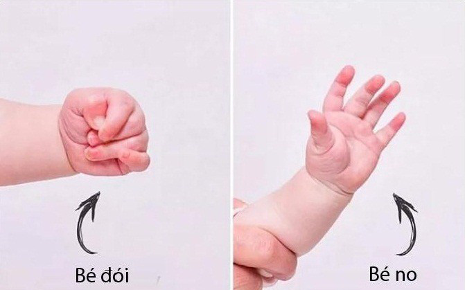 Bé nắm tay siết chặt là biểu hiện của bé đang bị căng thẳng hoặc đói.