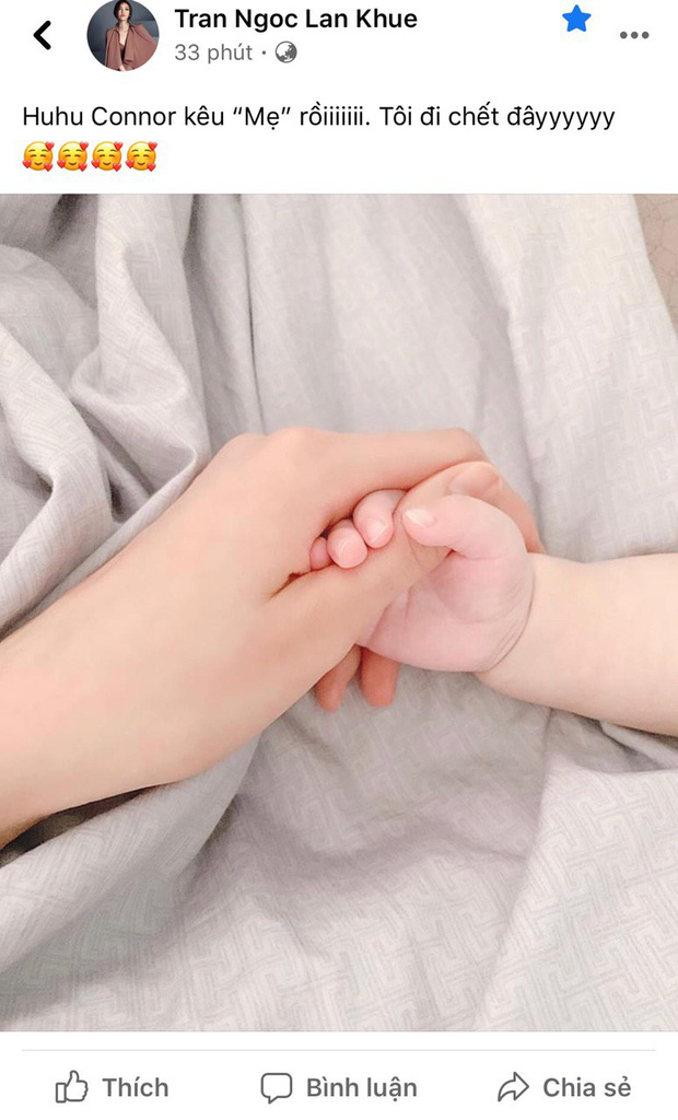 Mới đây, Lan Khuê hạnh phúc khoe con trai đã gọi được tiếng 