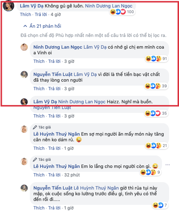 Lời trêu của Lan Ngọc và Lâm Vỹ Dạ khiến khán giả chú ý. Phải chăng Thúy Ngân đang đi ăn với Trương Thế Vinh?