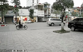 Chiếc ô tô tông gãy cây trên vỉa hè.