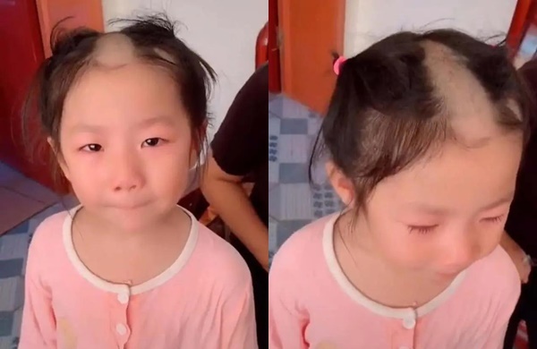 Bé gái tự dùng tông đơ cắt tóc và cái kết.