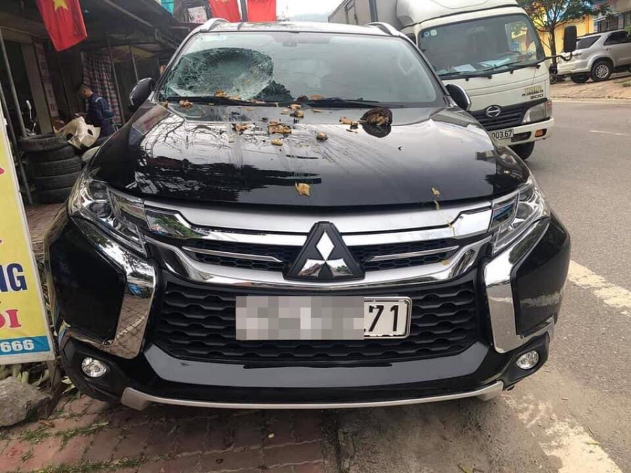 Chiếc xe ô tô bị quả mít rơi trúng.
