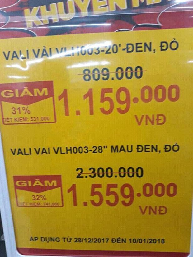 Giá vali đã giảm còn... cao hơn mức giá lúc ban đầu.