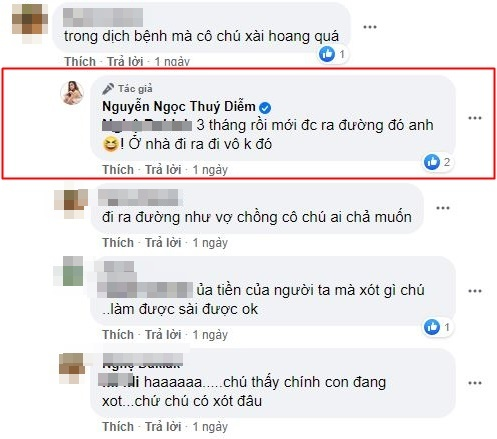 Thúy Diễm cũng đã lên tiếng khi bị chỉ trích dùng tiền hoang phí.