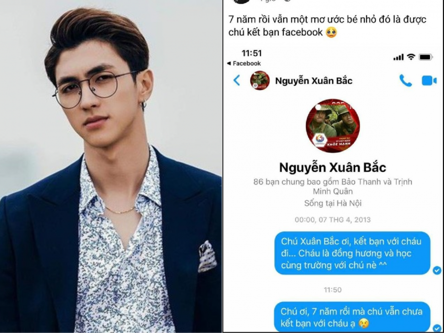 Mới đây, nam diễn viên Bình An chia sẻ câu chuyện dở khóc dở cười trên trang cá nhân. Theo đó, soái ca sinh năm 1993 rất hâm mộ NSƯT Xuân Bắc. Cách đây 7 năm, Bình An từng nhắn tin cho nam danh hài. Sau 7 năm đằng đẵng không nhận được phản hồi, mới đây Bình An tiếp tục gửi tin nhắn và vẫn chưa có nhận được hồi âm nào. Chụp màn hình và đăng tải, nam diễn viên có vẻ bùi ngùi.