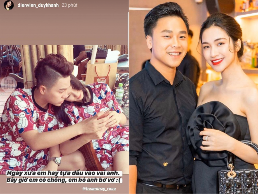 Tin đồn Hòa Minzy âm thầm kết hôn và đã hạ sinh con đầu lòng với bạn trai thiếu gia luôn là chủ đề gây tò mò trong lòng công chúng. Mặc dù người đẹp từng lên tiếng ngầm phủ nhận, nhưng vẫn không thể dập tắt được nghi vấn. Mới đây, đồn đoán này lại một lần nữa được dấy lên khi Duy Khánh đăng tải dòng trạng thái chúc mừng sinh nhật Hòa Minzy: “Ngày xưa em tựa vào vai anh, ngày nay em có chồng em bỏ anh bơ vơ”. Điều này làm đông đảo khán giả cho rằng, dường như anh ngầm xác nhận chuyện Hòa Minzy đã kết hôn. Tuy nhiên, tất cả cũng chỉ là đồn đoán.