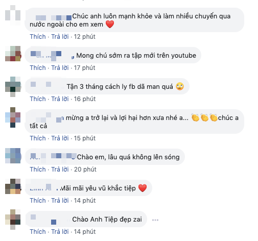 Fan rất vui mừng và háo hức với sự trở lại của Vũ Khắc Tiệp.