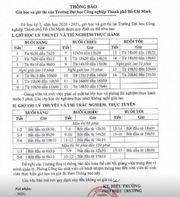 Thời gian vào học của Trường ĐH Công nghiệp TP.HCM