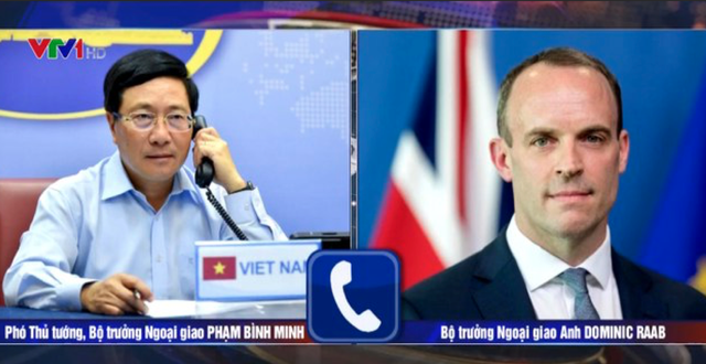 Cuộc điện đàm giữa hai Bộ trưởng (Ảnh: VTV1)
