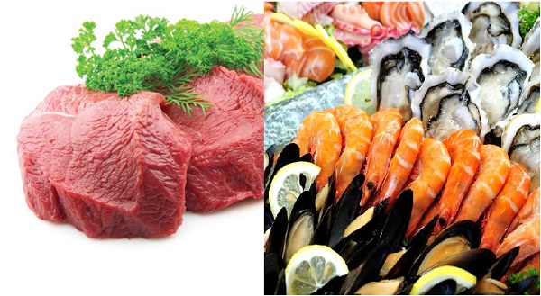 Thịt bò kỵ với hải sản