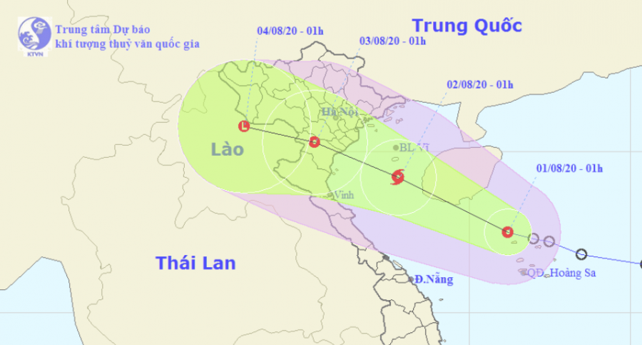 Vị trí và hướng di chuyển của bão số 2