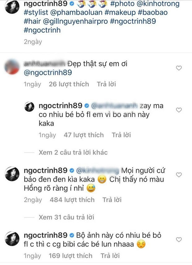 Vừa qua, Ngọc Trinh gây choáng khi đăng bộ ảnh đẹp như nàng thơ, tuy nhiên điều gây chú ý là cô đã thả rông lộ cả nhũ hoa táo bạo trước camera. Chính vì bộ ảnh này mà Ngọc Trinh vướng phải vô số ý kiến trái chiều. Chuyện chưa dừng lại ở đó, Ngọc Trinh liên tục lên để lại bình luận khi bị khán giả nhấn nút huỷ theo dõi. Tưởng rằng cô sẽ xoa dịu fan nào ngờ cô còn thách thức: 