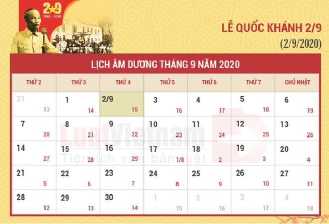Lễ Quốc khánh 2/9/2020 rơi vào thứ Tư nên người lao động được nghỉ 1 ngày