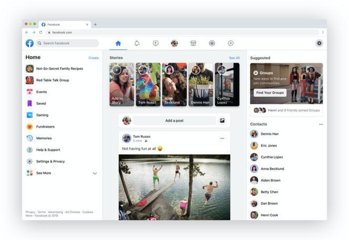 Giao diện mới của Facebook có phông chữ lớn hơn, bố cục tinh giản. (Ảnh: Facebook)  