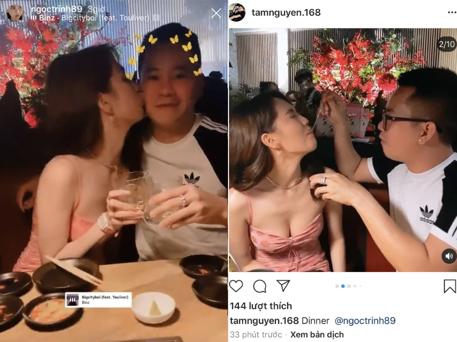 Mới đây, Ngọc Trinh bất ngờ khoe khoảnh khắc được một chàng trai đút đồ ăn hết sức ân cần, thậm chí cả hai còn dành cho nhau ánh nhìn đầy tình tứ. Ngọc Trinh còn trao nụ hôn trên má người này. Nhân vật này từng công khai tỏ tình với Ngọc Trinh: 