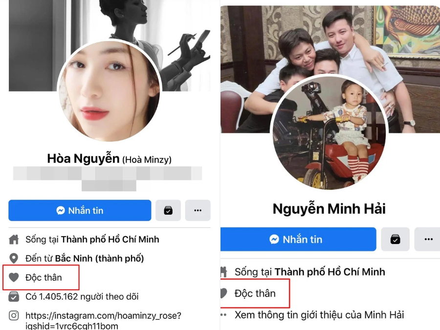 Mới đây, khán giả vô tình phát hiện ra trên trang cá nhân của Hòa Minzy và bạn trai Minh Hải đều đang để tình trạng 