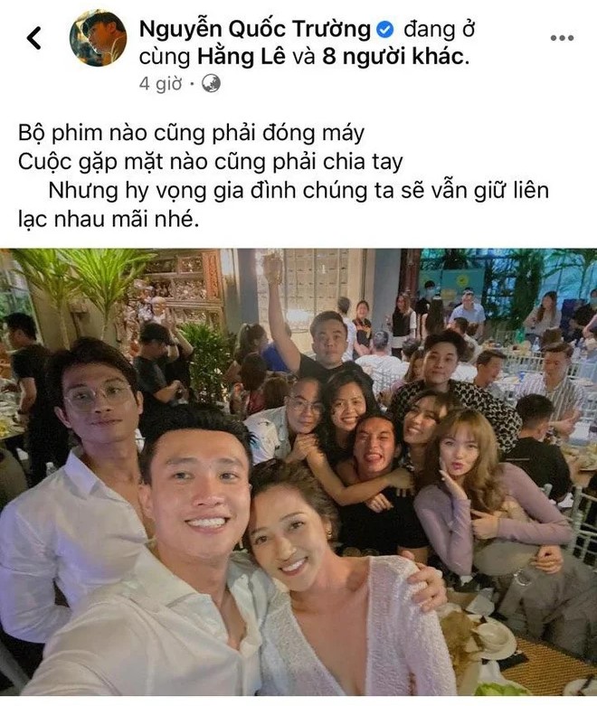 Mới đây, fan lại được dịp “đẩy thuyền” cực mạnh cho Bảo Anh - Quốc Trường. Quốc Trường đăng tải bức ảnh Bảo Anh e ấp nép vào người mình, còn anh lại khoác vai cô rất tình tứ. Xuất hiện trong bức ảnh này còn có nhiều nghệ sĩ. Có thể thấy cả hai có hành động khá tự nhiên không chút e dè, ngại ngùng trước mọi người. Nhất là từ cách tạo dáng, các đường nét trên gương mặt và thần thái toát ra của cả hai đều giống một cách đặc biệt, lộ rõ “tướng phu thê”. Từ hành động này, mối quan hệ của cả hai lại tiếp tục trở thành tâm điểm bàn tán.