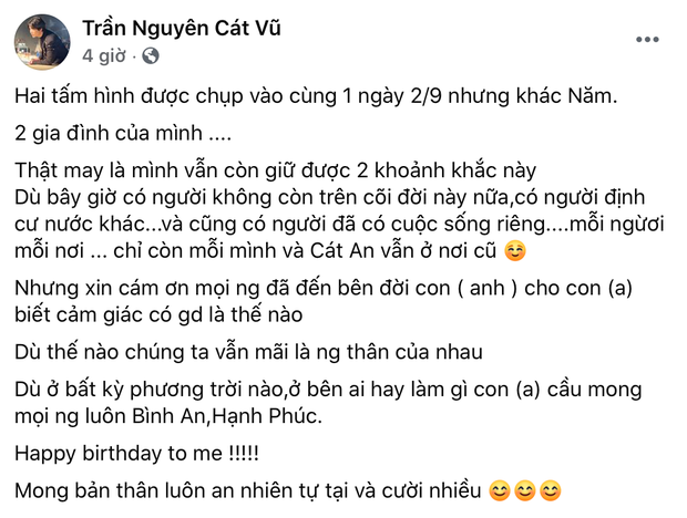 Mới đây, nhân dịp bước sang tuổi mới, Tim bất ngờ chia sẻ 2 tấm hình kỉ niệm trong đó có khoảnh khắc hôn lên má vợ cũ là Trương Quỳnh Anh kèm dòng status ẩn ý. Trước động thái này của Tim, người hâm mộ không khỏi ngạc nhiên, nhiều bình luận để lại mong cặp đôi có thể hàn gắn mối quan hệ, trở về bên nhau, cùng nhau chăm sóc con trai nhỏ.