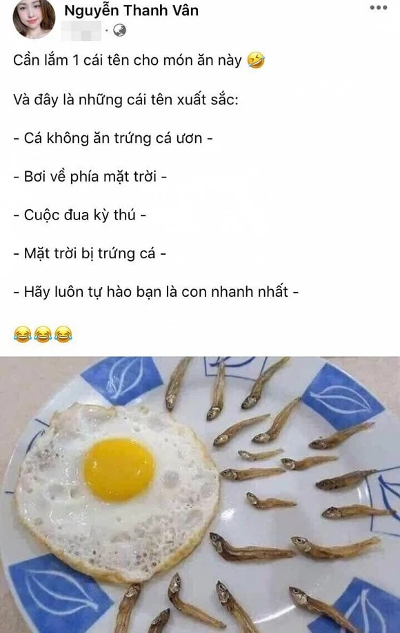 Mới đây, Vân Hugo đăng tải một bức ảnh có trứng ốp la và cá, cô hỏi cách đặt tên cho Shbet0099 cá cược trực tuyến này. Nữ diễn viên nhận được vô số gợi ý trong đó có 