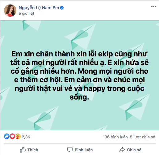 Mới đây, theo chia sẻ từ phía Nam Em, sức khoẻ của cô không được tốt đến mức bị kiệt sức và ngất xỉu trên phim trường khi đang quay hình. Trên trang cá nhân, Nam Em cũng gây chú ý với dòng trạng thái đang tự trách bản thân khi trong quá trình ghi hình đã không hoàn thành tốt vai diễn làm ảnh hưởng đến công việc.