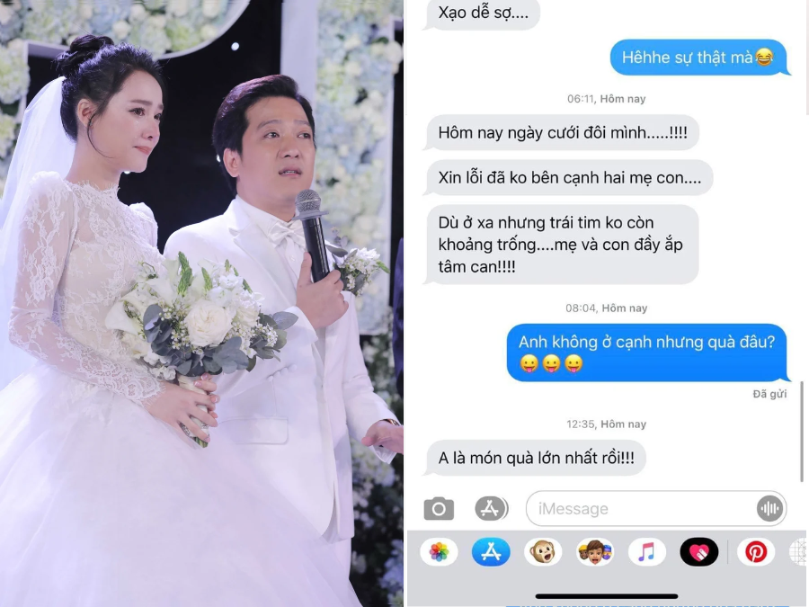 Mới đây, Nhã Phương khoe dòng tin nhắn của ông xã. Theo đó, hôm nay (25/9) là ngày kỷ niệm 2 năm ngày cưới của cặp đôi nên Trường Giang từ sáng sớm đã gửi những lời ngọt ngào đến Nhã Phương. Cứ tưởng chồng thổ lộ tình cảm như thế, Nhã Phương sẽ cảm động rơi nước mắt, vậy mà cô chỉ chú tâm đến chuyện đòi quà: 