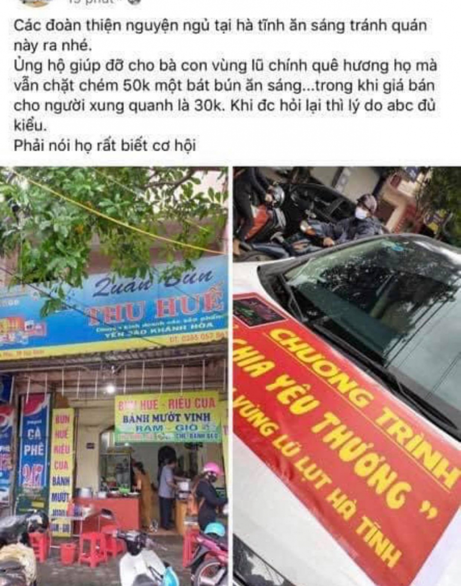 Đoàn cứu trợ bức xúc vì hành động của chú quán bún