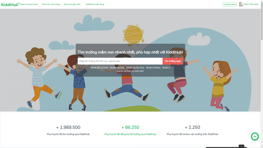 Phụ huynh tìm kiếm trực tiếp trên website của KiddiHub