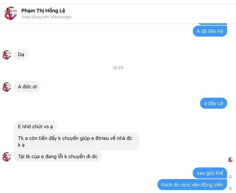 Tài khoản mạo danh VĐV Phạm Thị Hồng Lệ (Ảnh: Infonet)