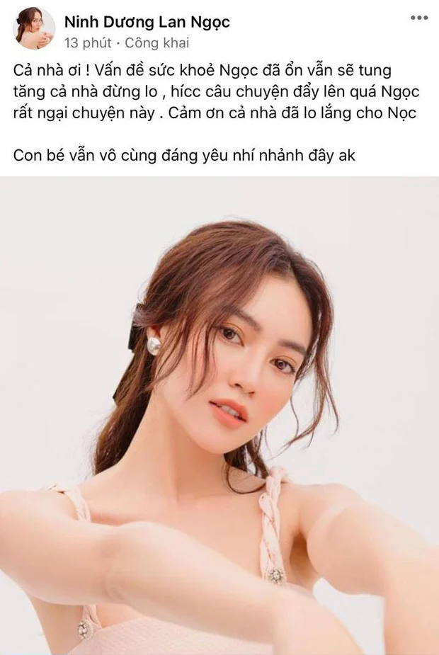 Thông tin Ninh Dương Lan Ngọc từng điều trị ung thư cổ tử cung khiến nhiều người không khỏi bất ngờ và lo lắng. Trong lúc cộng đồng mạng đang xôn xao thì mới đây, Lan Ngọc đã đăng tải hình ảnh mới nhất kèm chia sẻ: 
